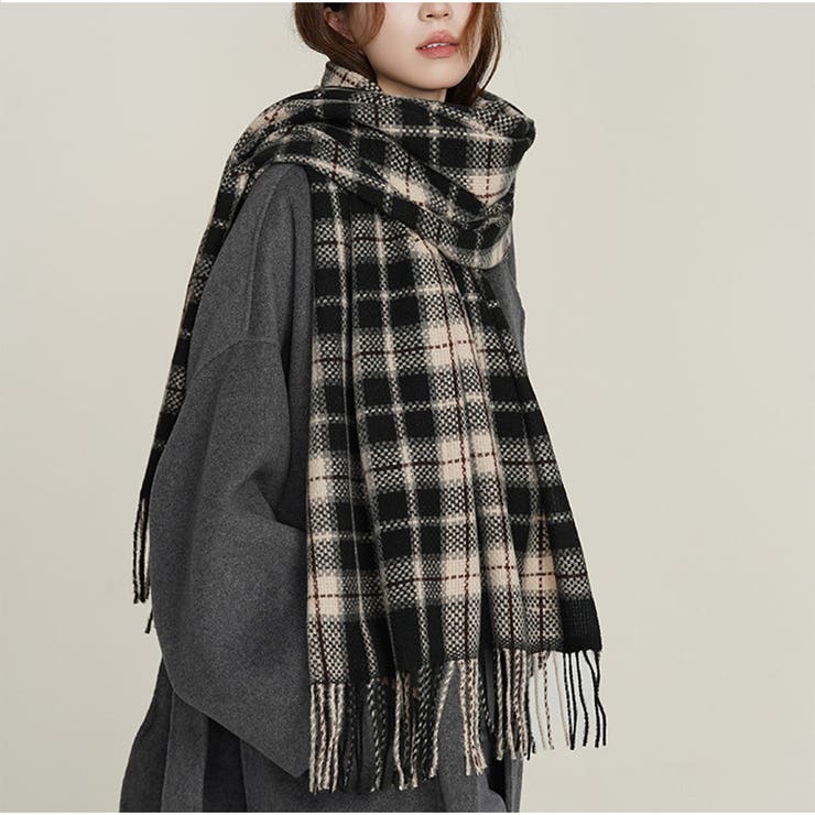 大判マフラー チェック柄 秋冬レディース 暖かい 大人可愛い 羽織り 防寒保温 | And Kawaii | 詳細画像13 