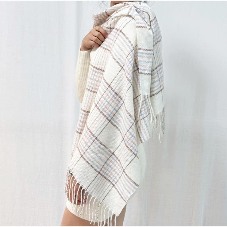 大判マフラー チェック柄 秋冬レディース 暖かい 大人可愛い 羽織り 防寒保温 | And Kawaii | 詳細画像2 