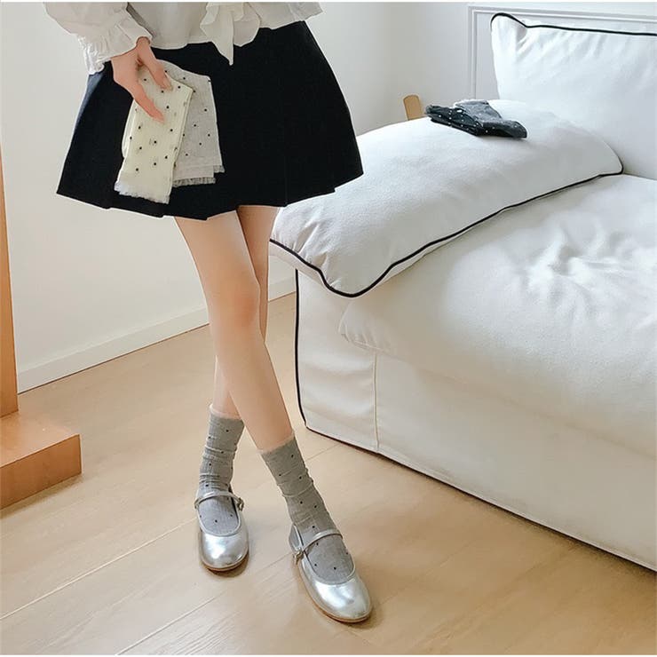 ドット柄リブソックス レース風フリル付き クラシックガーリー靴下 | And Kawaii | 詳細画像10 