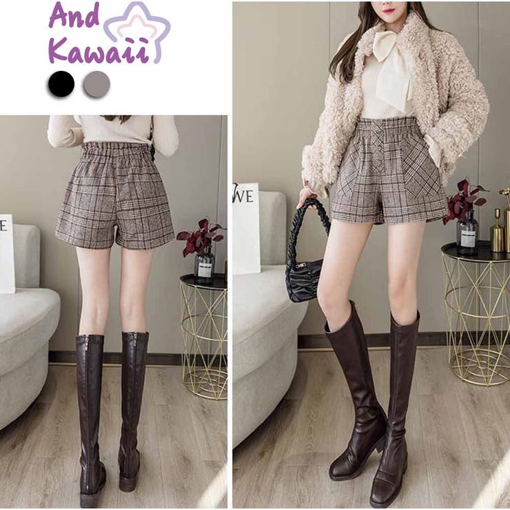 チェックショートパンツ ボタンショートパンツ ツイード ショーパン ボトム [品番：AKIW0000842]｜And Kawaii（アンドカワイイ ）のレディースファッション通販｜SHOPLIST（ショップリスト）