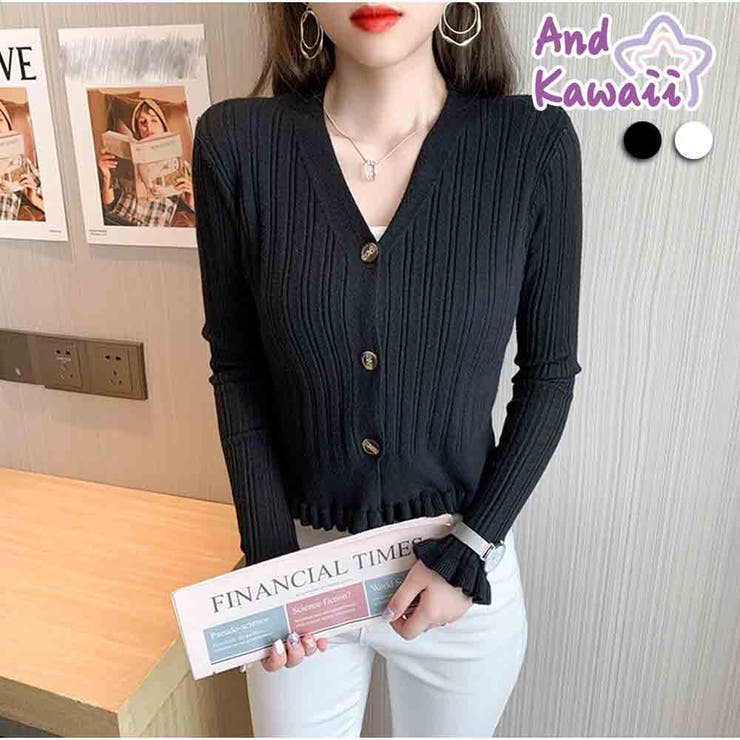 カーディガン 秋新作 ショート丈 Vネック レディース 長袖 | And Kawaii | 詳細画像1 