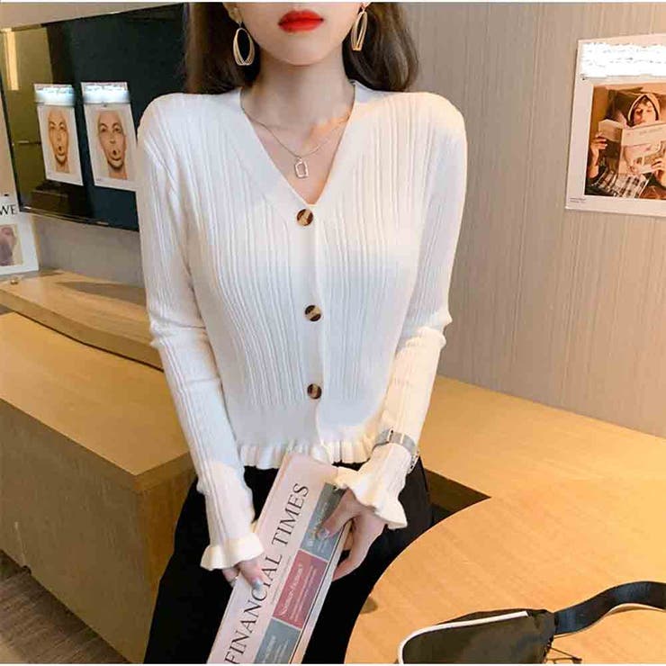 ホワイト | カーディガン 秋新作 ショート丈 Vネック レディース 長袖 | And Kawaii
