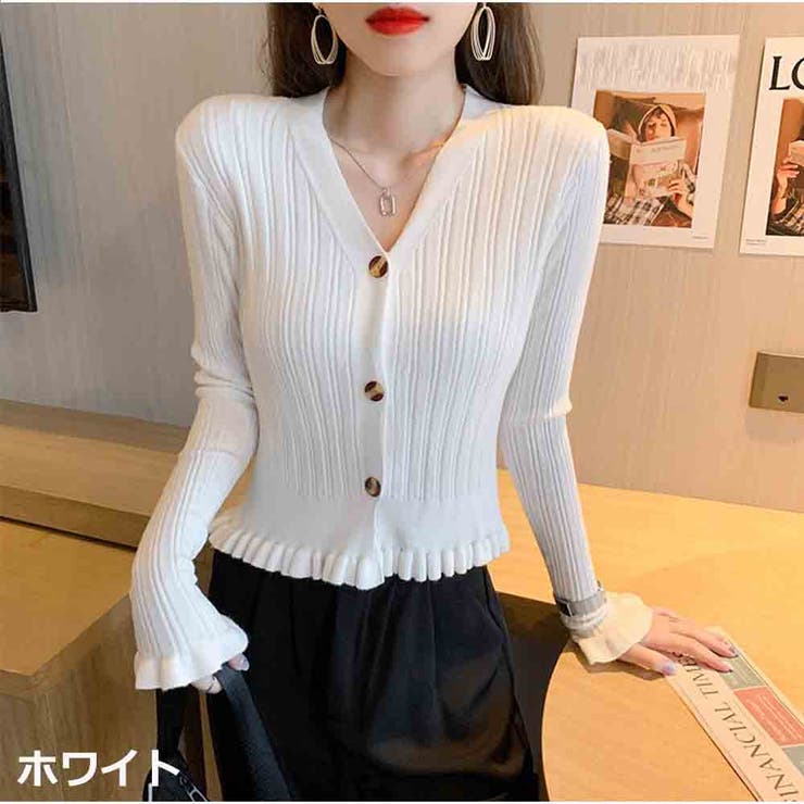 カーディガン 秋新作 ショート丈 Vネック レディース 長袖 | And Kawaii | 詳細画像2 