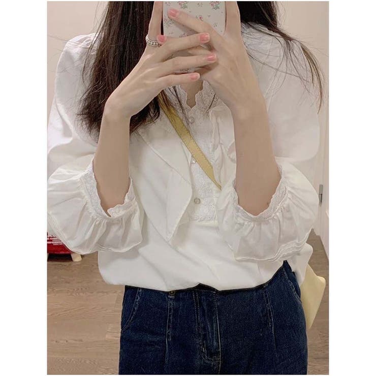 シャツ Vネック 刺繍デザインシャツ 春新作 半袖トップス ブラウス  | And Kawaii | 詳細画像2 