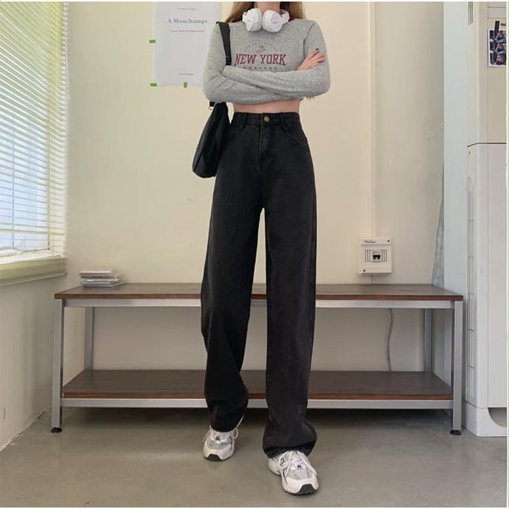 ハイウエストワイドデニムパンツ ストレートデニム ウエストレイヤード風 | And Kawaii | 詳細画像11 