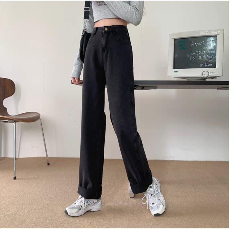 ハイウエストワイドデニムパンツ ストレートデニム ウエストレイヤード風 | And Kawaii | 詳細画像12 