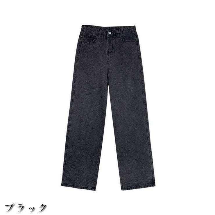 ハイウエストワイドデニムパンツ ストレートデニム ウエストレイヤード風 | And Kawaii | 詳細画像2 