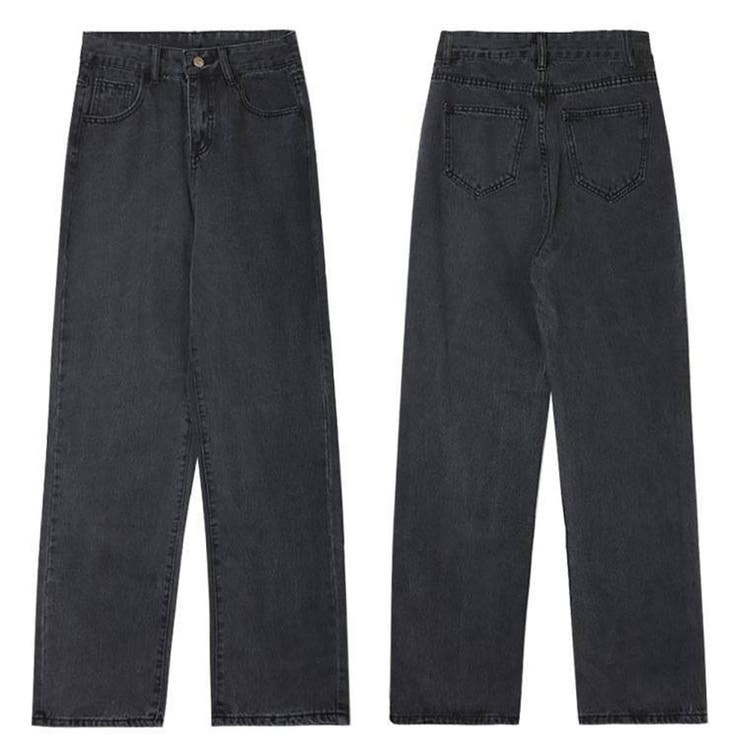 ハイウエストワイドデニムパンツ ストレートデニム ウエストレイヤード風 | And Kawaii | 詳細画像3 