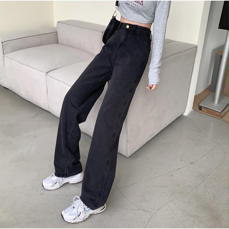 ハイウエストワイドデニムパンツ ストレートデニム ウエストレイヤード風 | And Kawaii | 詳細画像5 