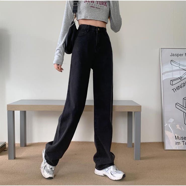 ハイウエストワイドデニムパンツ ストレートデニム ウエストレイヤード風 | And Kawaii | 詳細画像6 