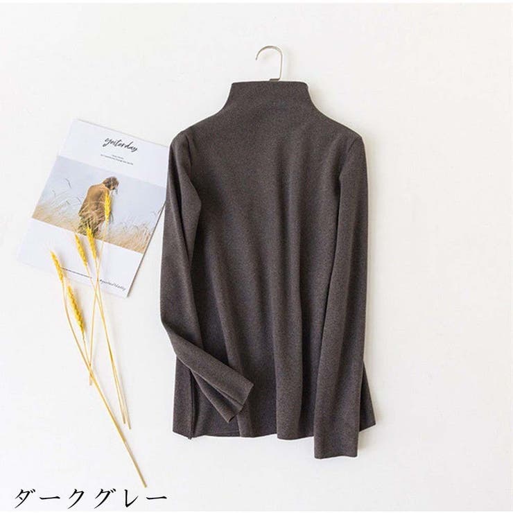 ダークグレー | トップス カットソー タートルネック シンプル 韓国  | And Kawaii