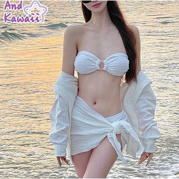 リボン可愛いバックシャンビキニ3点セット レディースファッショ 韓国 | And Kawaii | 詳細画像1 