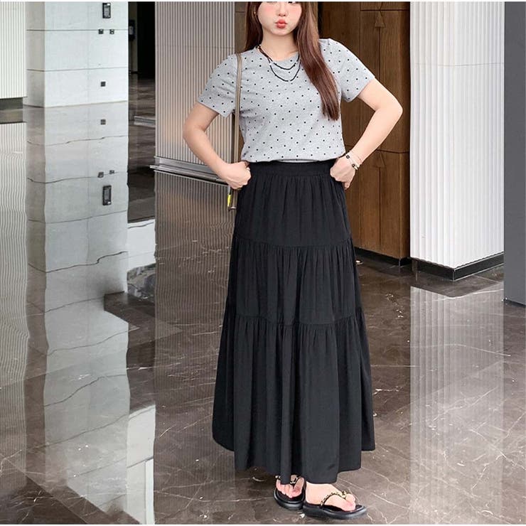 ブラック | ロングスカート ハイウエスト ウエストゴム | And Kawaii