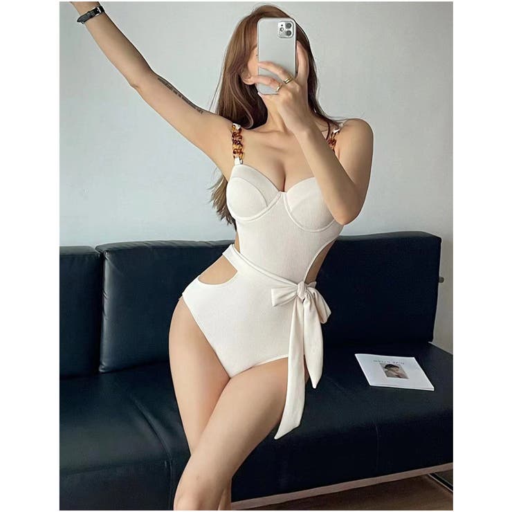 チェーンストラップ カットアウト ワンピース水着 ハイウエスト・美脚デザイン | And Kawaii | 詳細画像8 