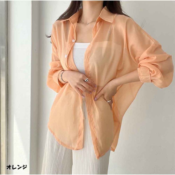 オレンジ | シャツ 長袖シースルー シアー素材UVカットシャツ 4色展開 | And Kawaii