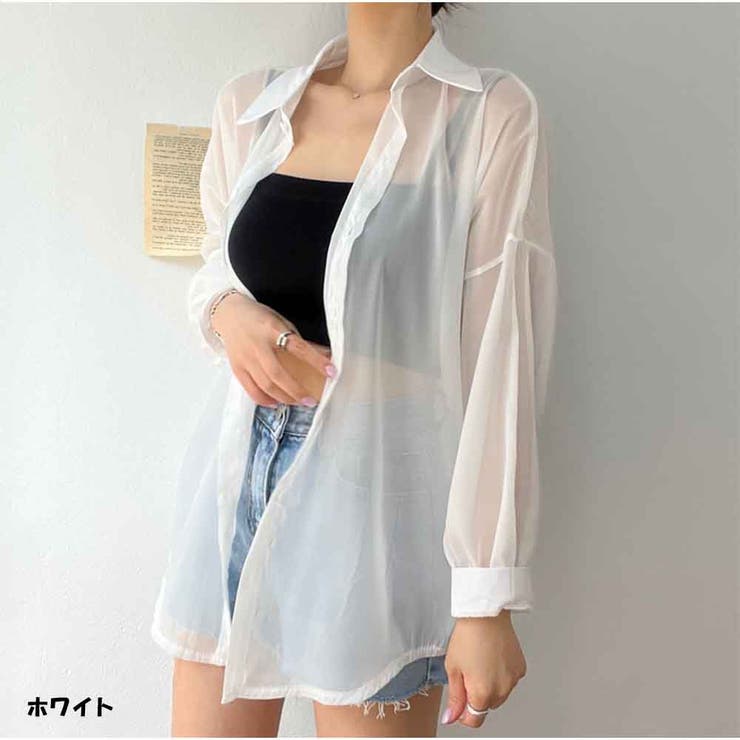 ホワイト | シャツ 長袖シースルー シアー素材UVカットシャツ 4色展開 | And Kawaii