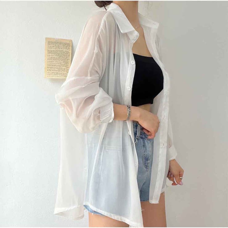 シャツ 長袖シースルー シアー素材UVカットシャツ 4色展開 | And Kawaii | 詳細画像3 