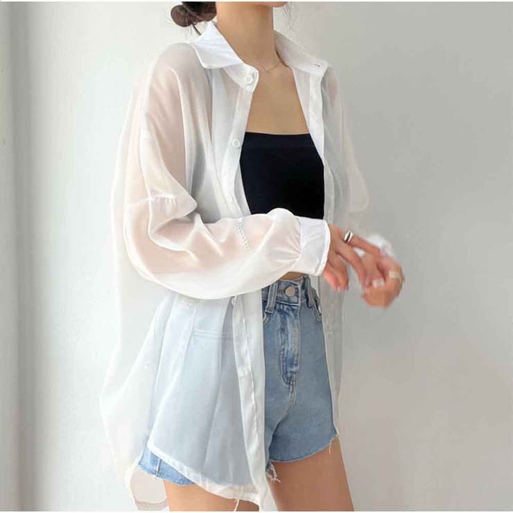 シャツ 長袖シースルー シアー素材UVカットシャツ 4色展開 | And Kawaii | 詳細画像4 