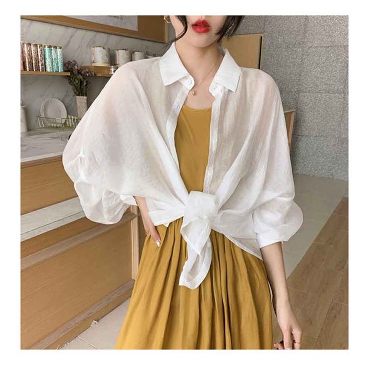 シアーシャツ UVカット長袖 涼感オーバーサイズ ナチュラルシアーシャツ | And Kawaii | 詳細画像1 