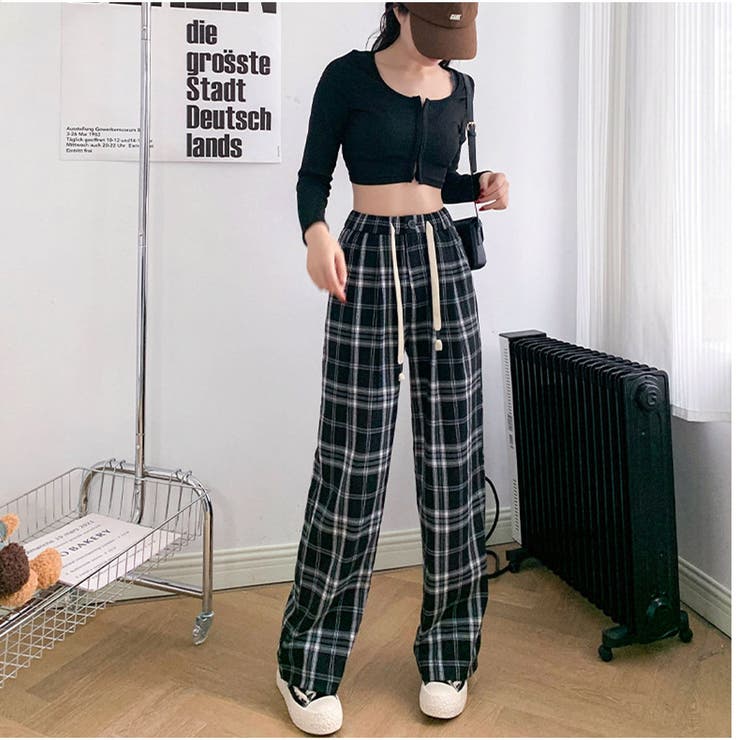 ワイドパンツ ウエストゴム チェックワイドパンツ | And Kawaii | 詳細画像10 