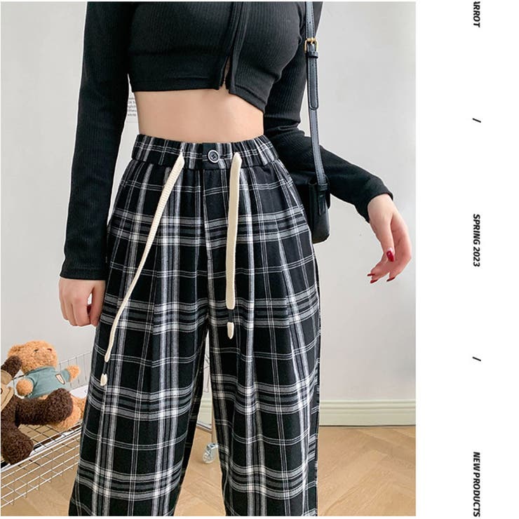 ワイドパンツ ウエストゴム チェックワイドパンツ | And Kawaii | 詳細画像11 