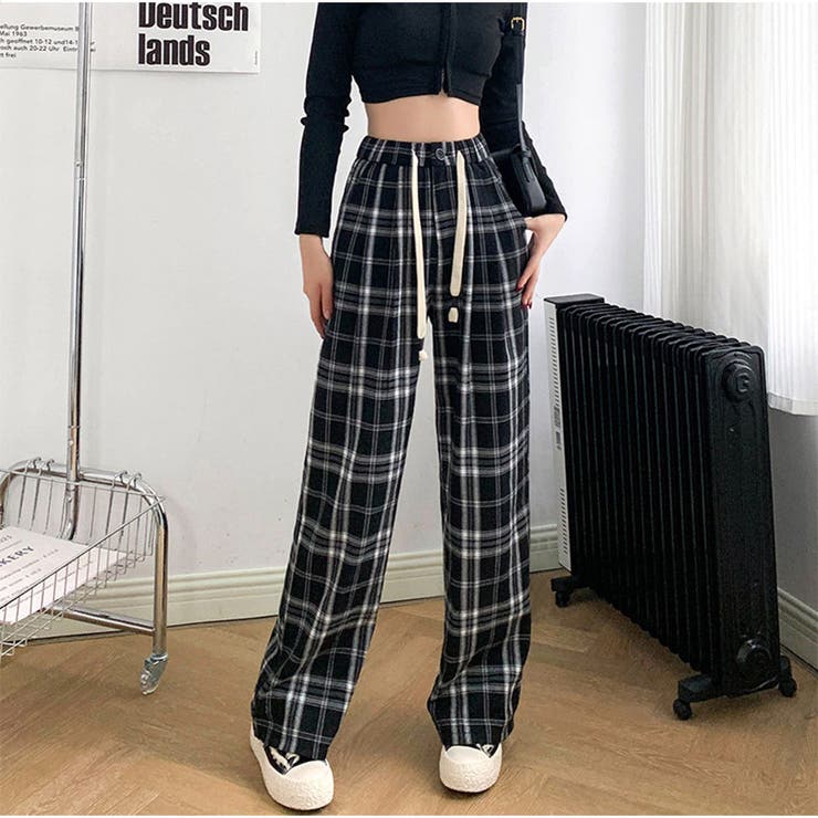 ワイドパンツ ウエストゴム チェックワイドパンツ | And Kawaii | 詳細画像2 