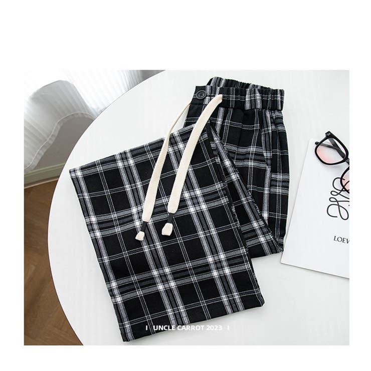 ワイドパンツ ウエストゴム チェックワイドパンツ | And Kawaii | 詳細画像4 