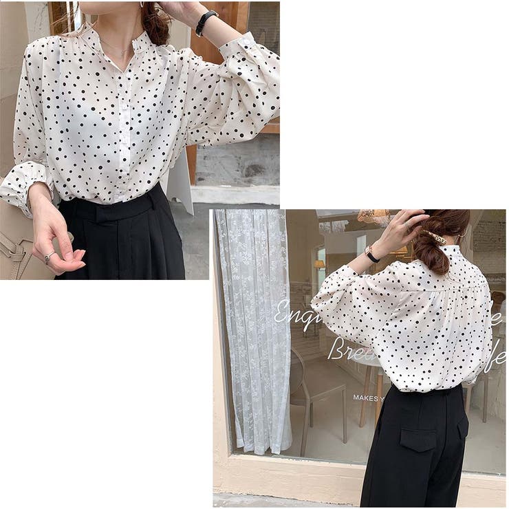 シャツ Vネック ドット柄ゆったり 体型カバー 着痩せカジュアル 美シルエット | And Kawaii | 詳細画像12 