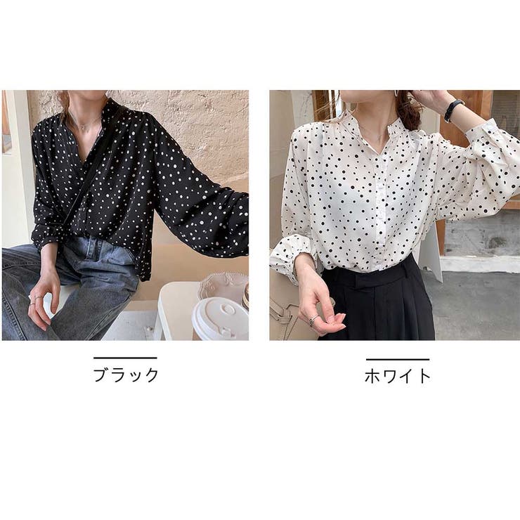 シャツ Vネック ドット柄ゆったり 体型カバー 着痩せカジュアル 美シルエット | And Kawaii | 詳細画像2 