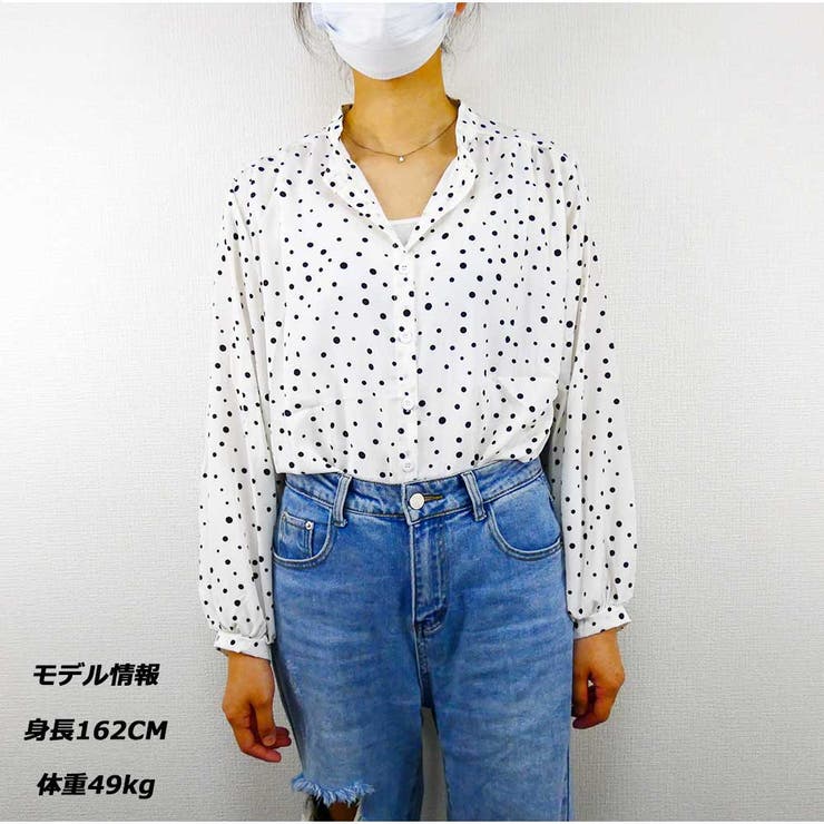 シャツ Vネック ドット柄ゆったり 体型カバー 着痩せカジュアル 美シルエット | And Kawaii | 詳細画像3 