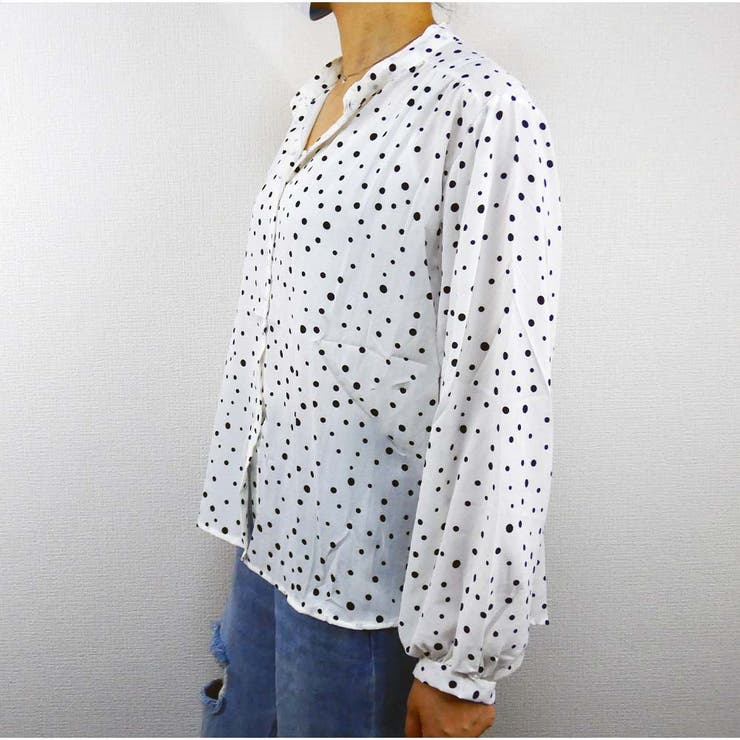 シャツ Vネック ドット柄ゆったり 体型カバー 着痩せカジュアル 美シルエット | And Kawaii | 詳細画像6 