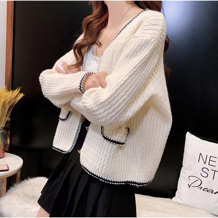 カーディガン 秋新作 長袖 無地 柔らかなニット 羽織り Vネック レディース | And Kawaii | 詳細画像14 