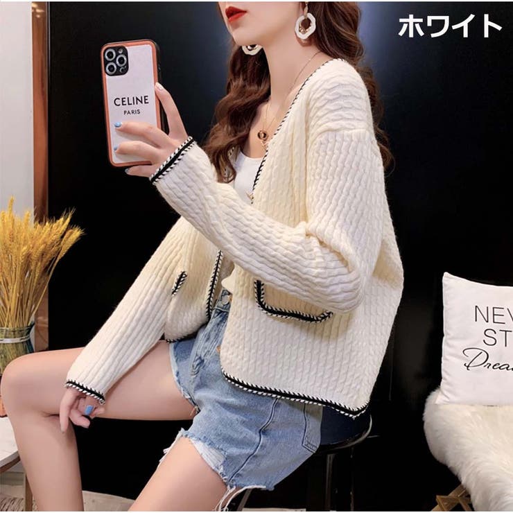 カーディガン 秋新作 長袖 無地 柔らかなニット 羽織り Vネック レディース | And Kawaii | 詳細画像3 