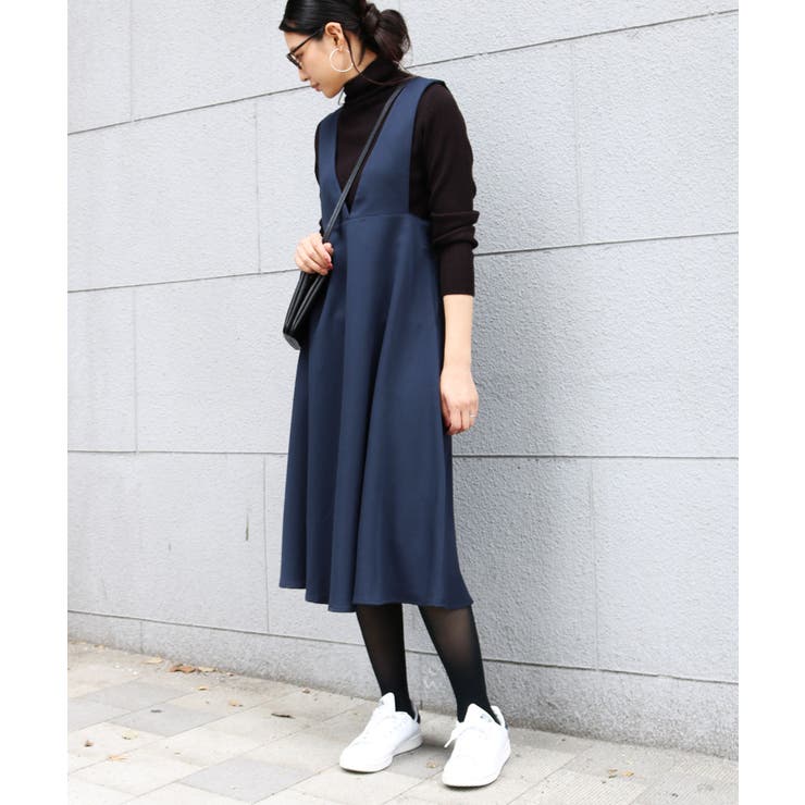 ネイビー | Vネック フレア ロング | andme