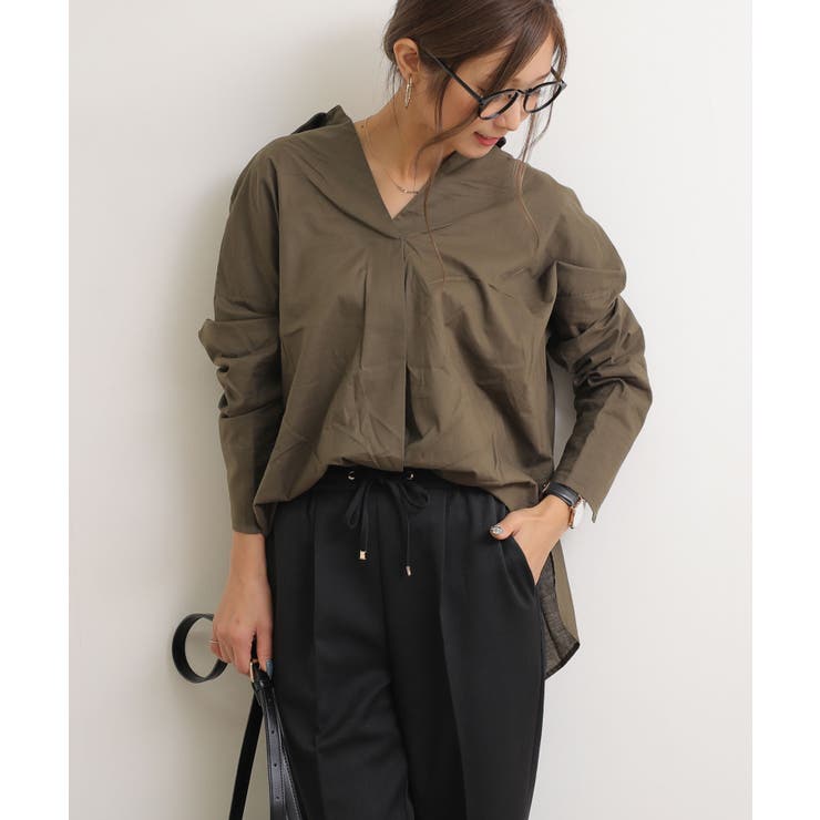 PUAL CE CIN 襟ワイヤー入りスキッパー2wayシャツ　ゆったり ワイヤー襟 スキッパー シャツ[品番：AZ000003238]｜andme