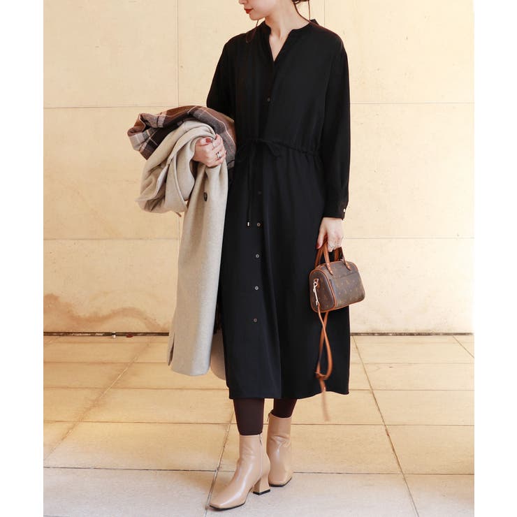 ブラック | 2way ドロスト シャツワンピース | andme