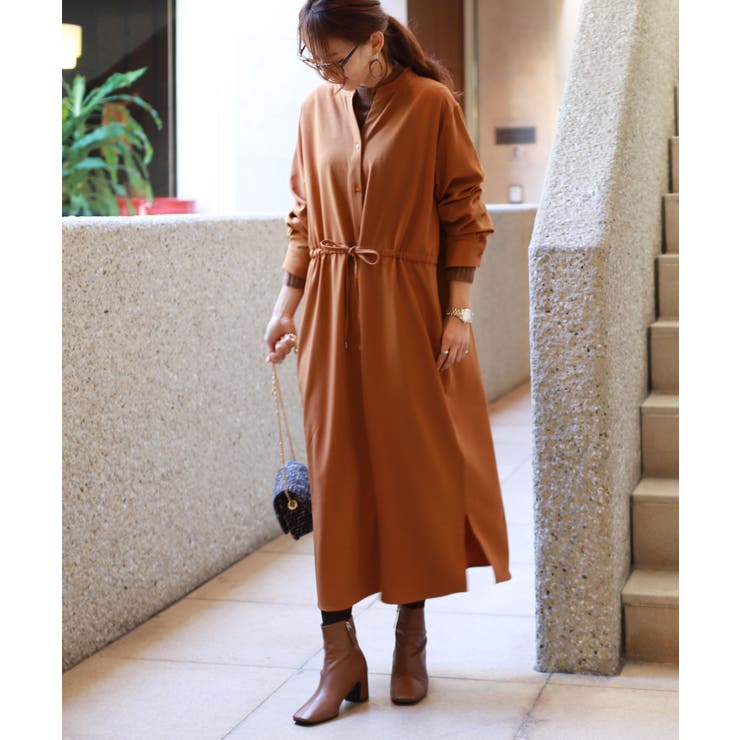 オレンジブラウン | 2way ドロスト シャツワンピース | andme