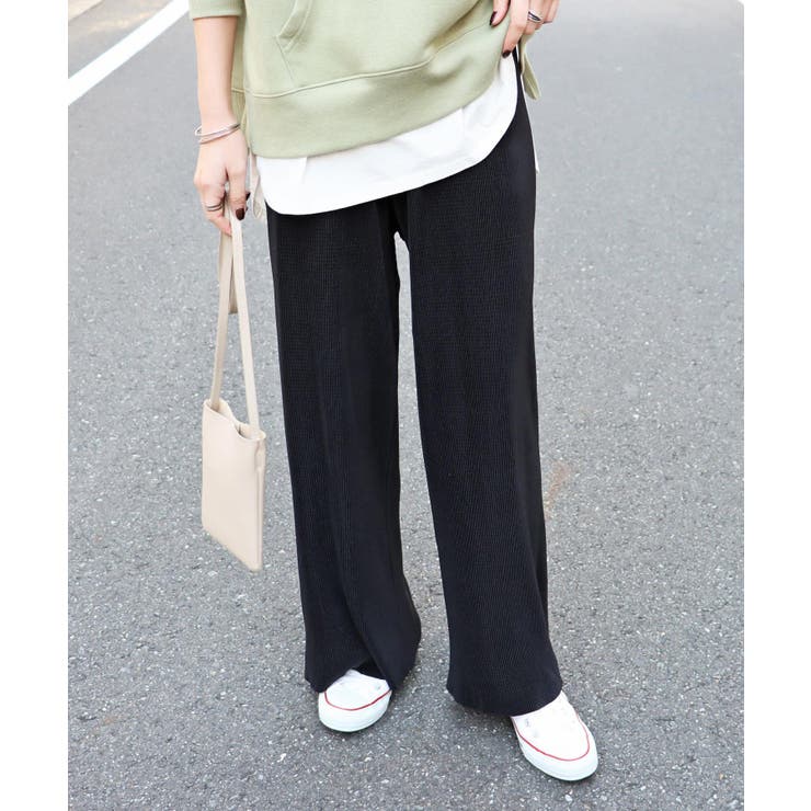 ブラック | セルフカット プリーツ ワイドパンツ | andme