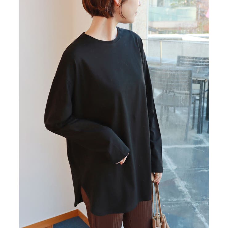 ブラック | クルーネック ラウンドヘム 長袖Tシャツ | andme