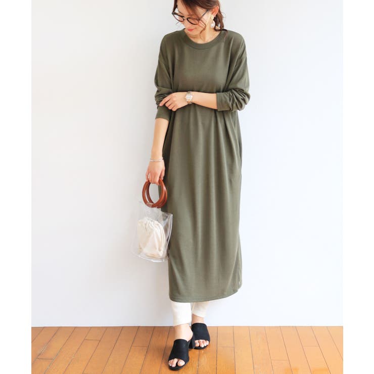 カーキ | Uネック ニットソー ワンピース | andme