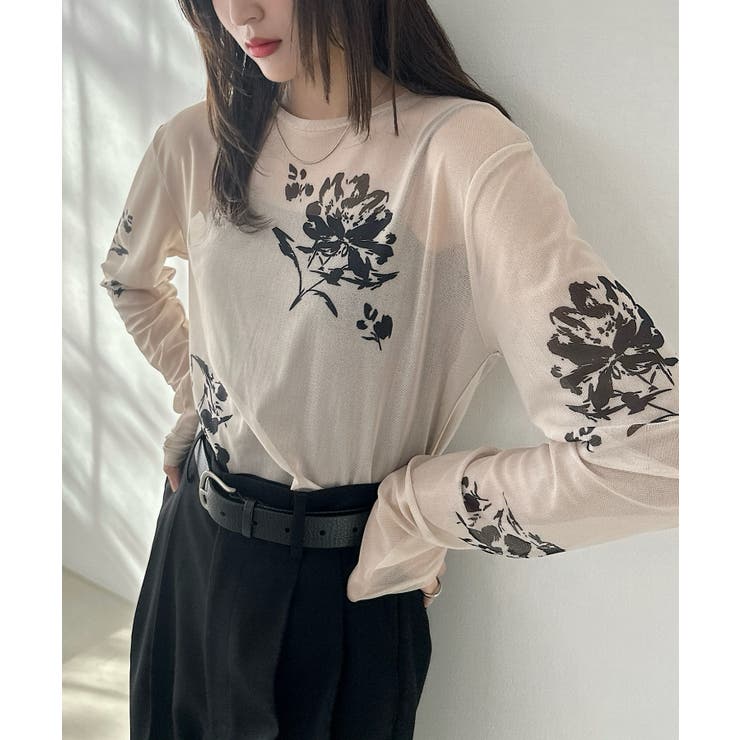 ベージュ | フラワー プリント シアー | andme