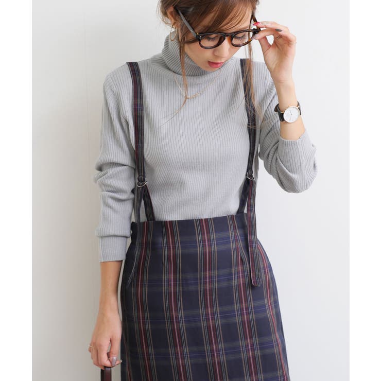 グレー | タートルネック 長袖 リブ ニット セーター レディース 無地 トップス | andme