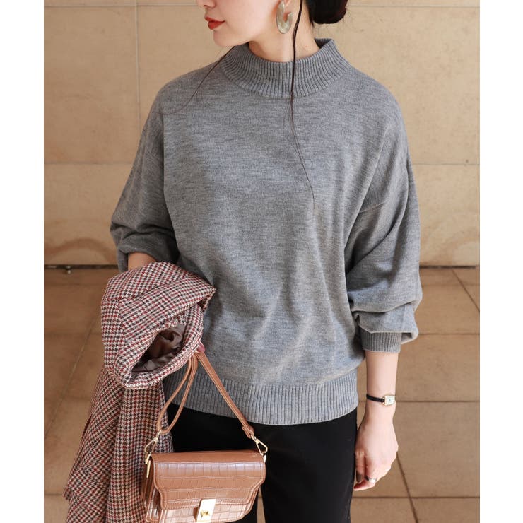 グレー | ハイネック バルーンシルエット ニット | andme