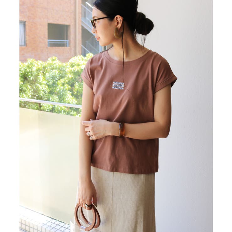 ピンクモカ | ロゴ 刺繍 Tシャツ | andme