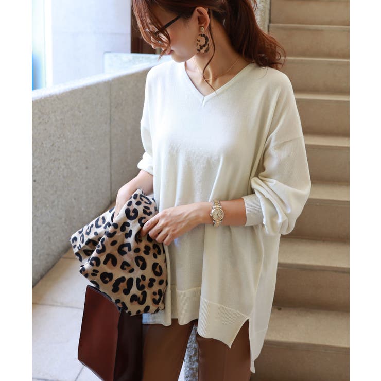 ホワイト | オーバーサイズ Vネック ニット | andme