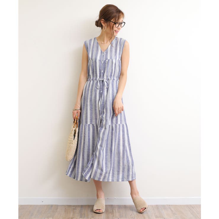 Ange Charme ノースリーブ ロングワンピース Ange Charme ノースリーブ ロングワンピース ドットロングワンピ