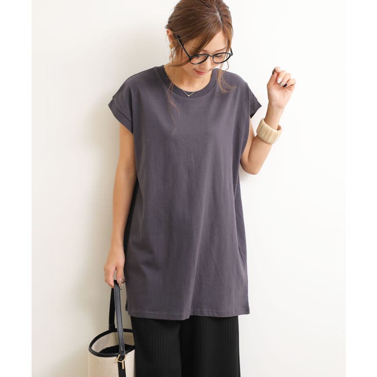チャコールグレー | コットン フレンチスリーブ トップス | andme