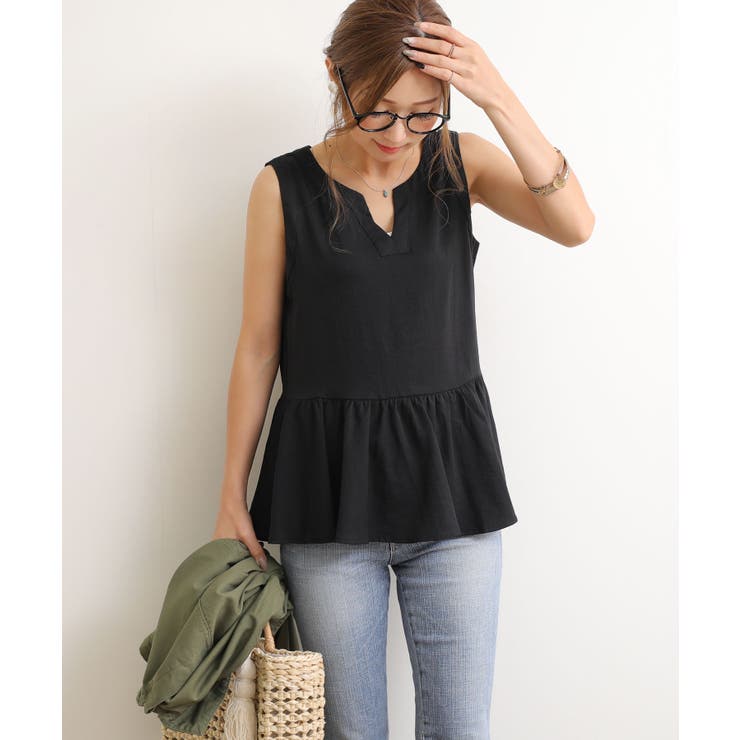 ブラック | ギャザースラブ ノースリーブ ブラウス | andme