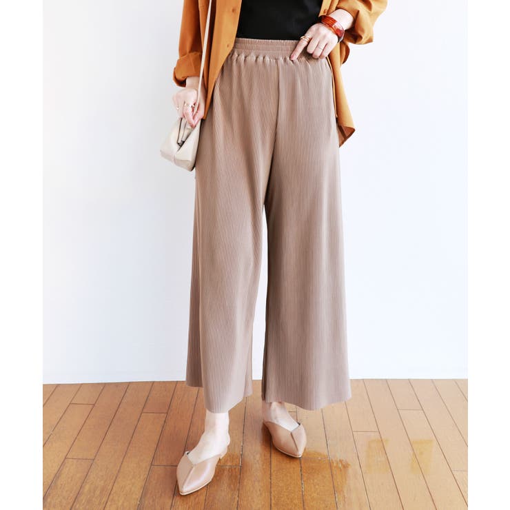 ベージュ | プリーツ ワイドパンツ ウエストゴム | andme