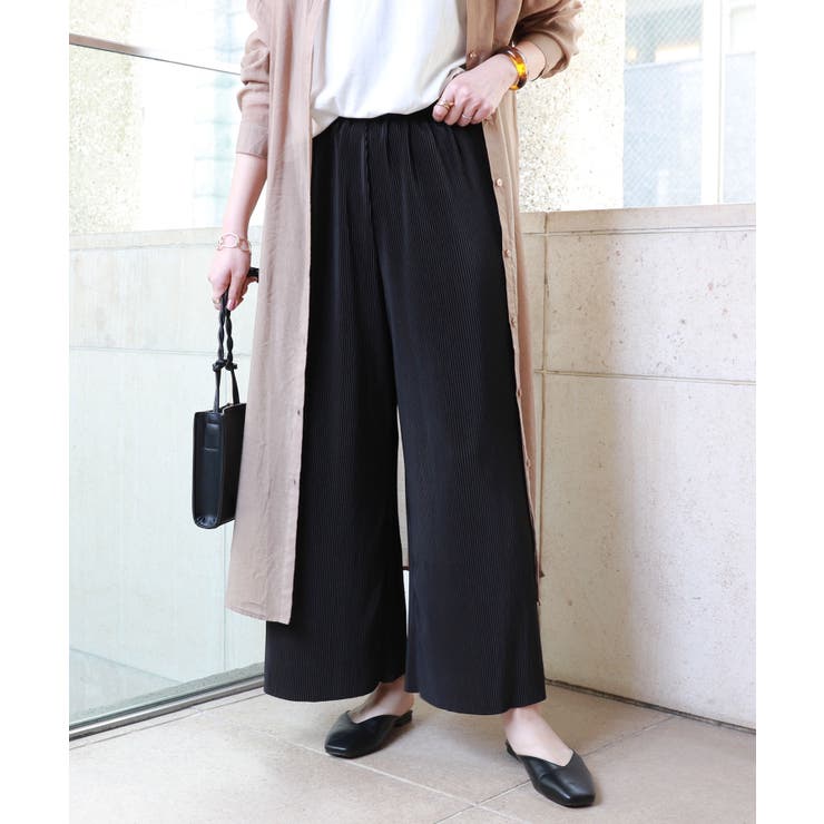 ブラック | プリーツ ワイドパンツ ウエストゴム | andme